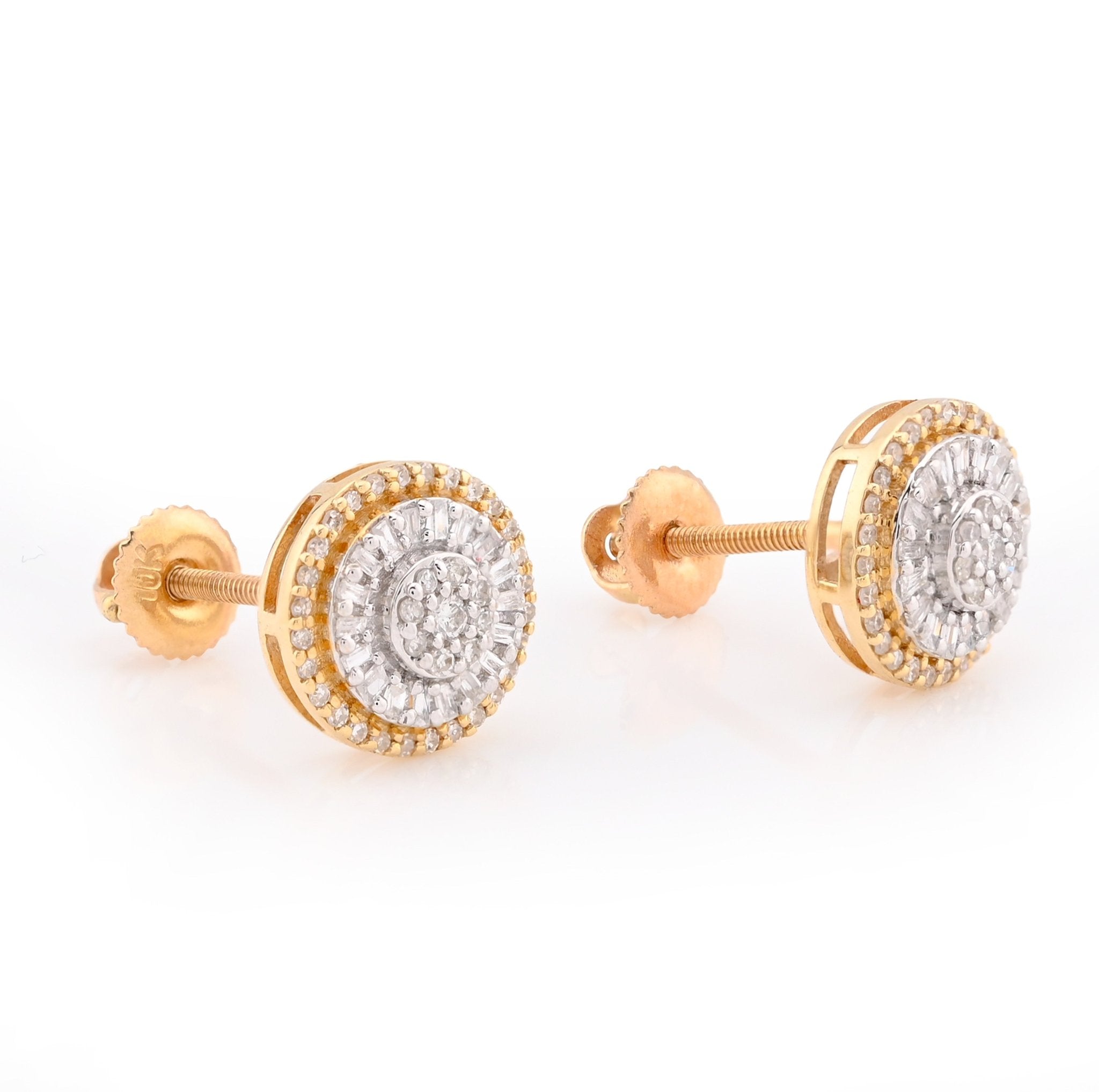 10K Yellow Gold 0.32CT Round Natural Diamond Halo Cluster Flower Earrings Men Women Studs - Elite Jewelers - Earrings