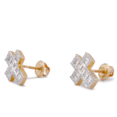 10K Yellow Gold 0.33CT Baguette Cross Natural Diamond Men Women Earring - Elite Jewelers-Earrings