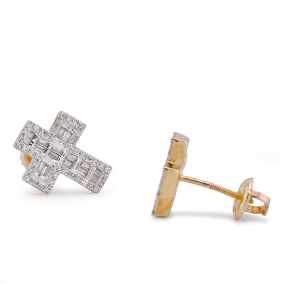 10K Yellow Gold 0.33CT Baguette Cross Natural Diamond Men Women Earring - Elite Jewelers-Earrings
