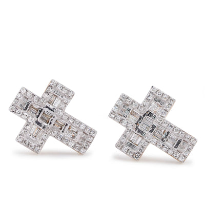 10K Yellow Gold 0.33CT Baguette Cross Natural Diamond Men Women Earring - Elite Jewelers-Earrings