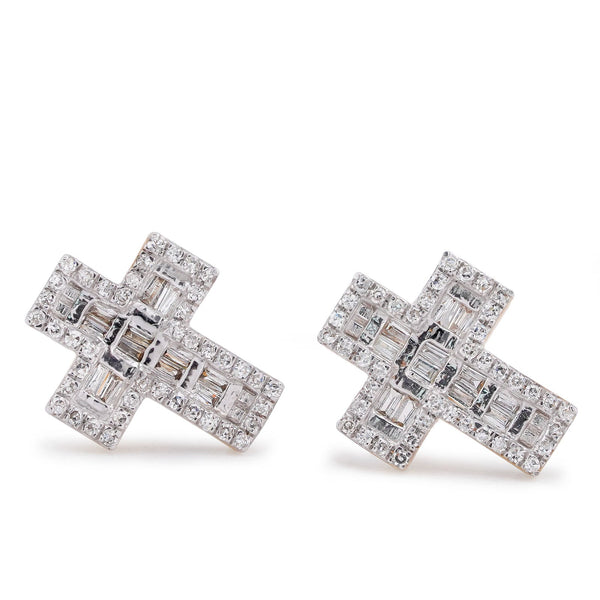 10K Yellow Gold 0.33CT Baguette Cross Natural Diamond Men Women Earring - Elite Jewelers-Earrings