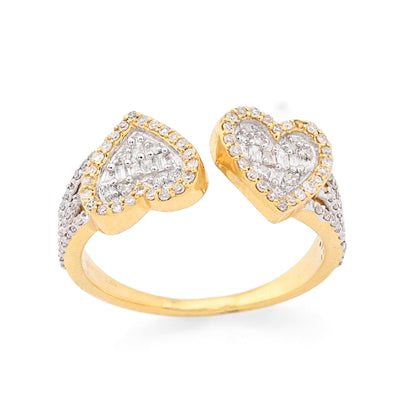 10K Yellow Gold 0.34CT natural Diamond Round/baguette Two heart Women Ring - Elite Jewelers - Rings