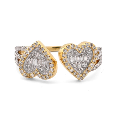 10K Yellow Gold 0.34CT natural Diamond Round/baguette Two heart Women Ring - Elite Jewelers - Rings