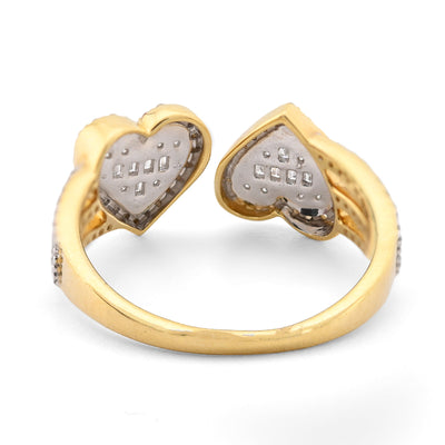 10K Yellow Gold 0.34CT natural Diamond Round/baguette Two heart Women Ring - Elite Jewelers - Rings