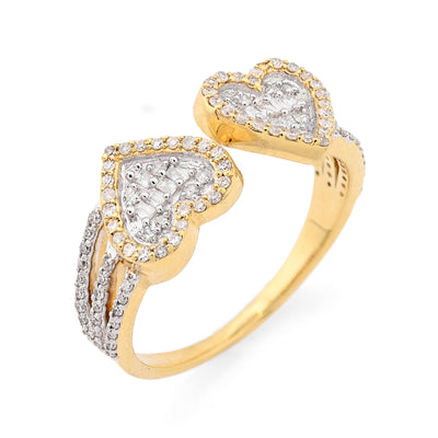 10K Yellow Gold 0.34CT natural Diamond Round/baguette Two heart Women Ring - Elite Jewelers - Rings