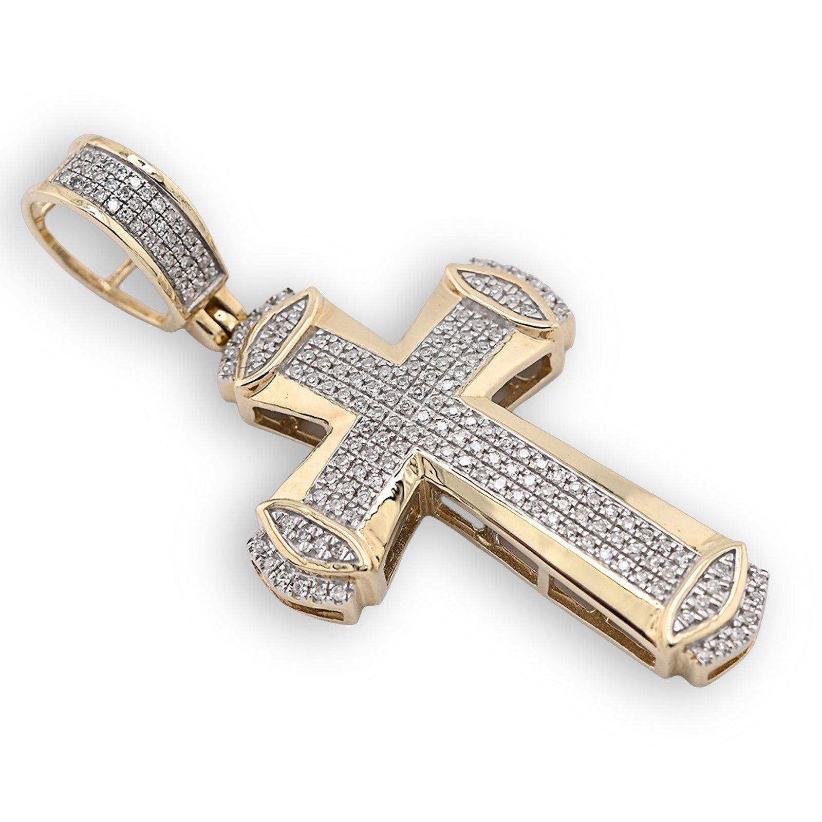 10k Yellow Gold 0.35 CTW Natural Diamond Cross Pendant 4.5g Religious Mens Charm - Elite Jewelers - Charms & Pendants