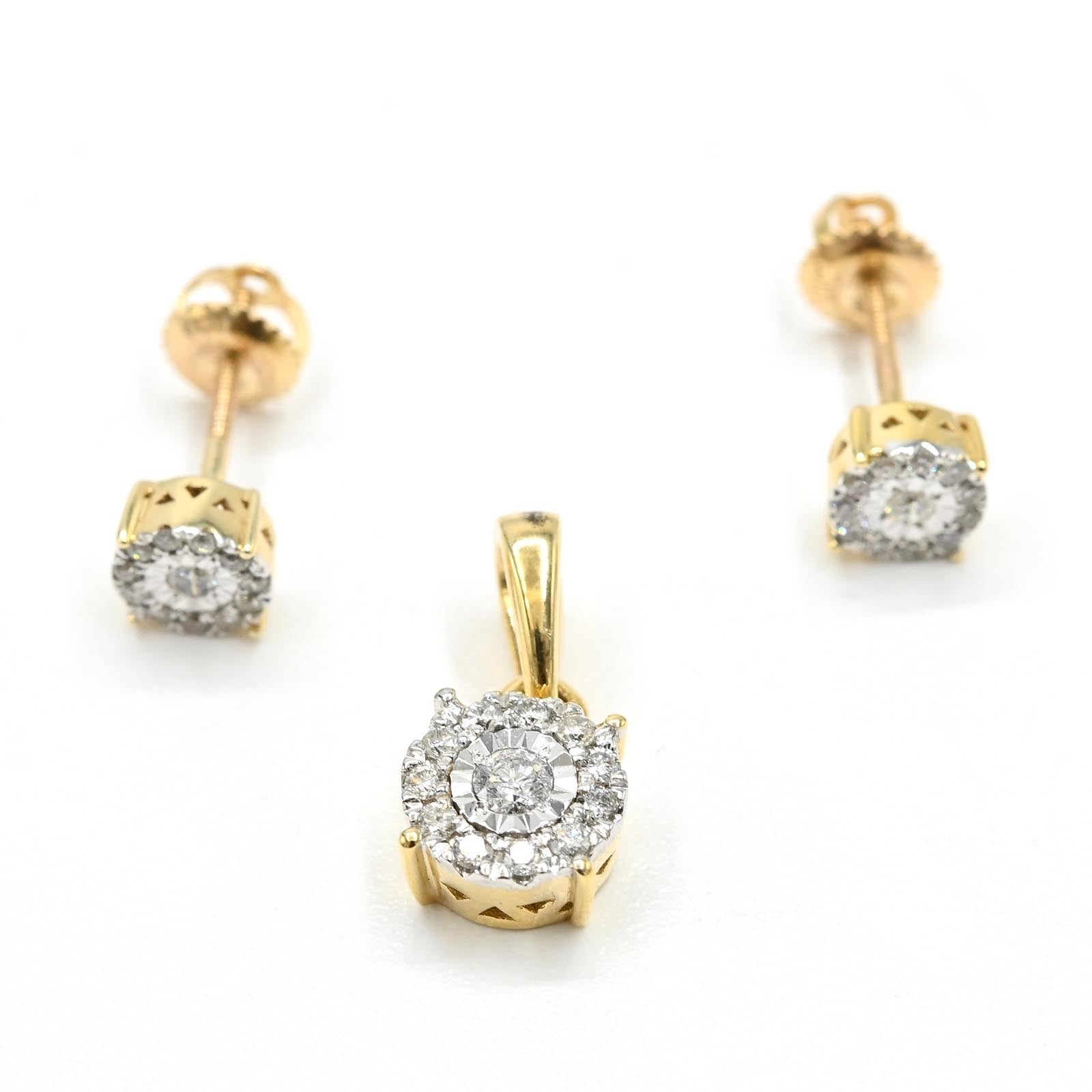 10k Yellow Gold 0.35CTW Natural Diamond Round Earring & Charm Set For Womens - Elite Jewelers - 