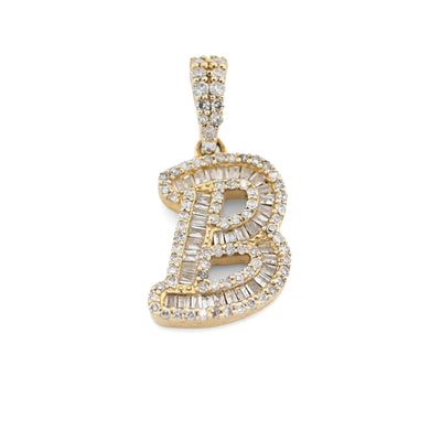 10k Yellow Gold 0.375CTW Natural Round/Baguette Diamond 1.6g Initial "B" Pendant - Elite Jewelers - Charms & Pendants