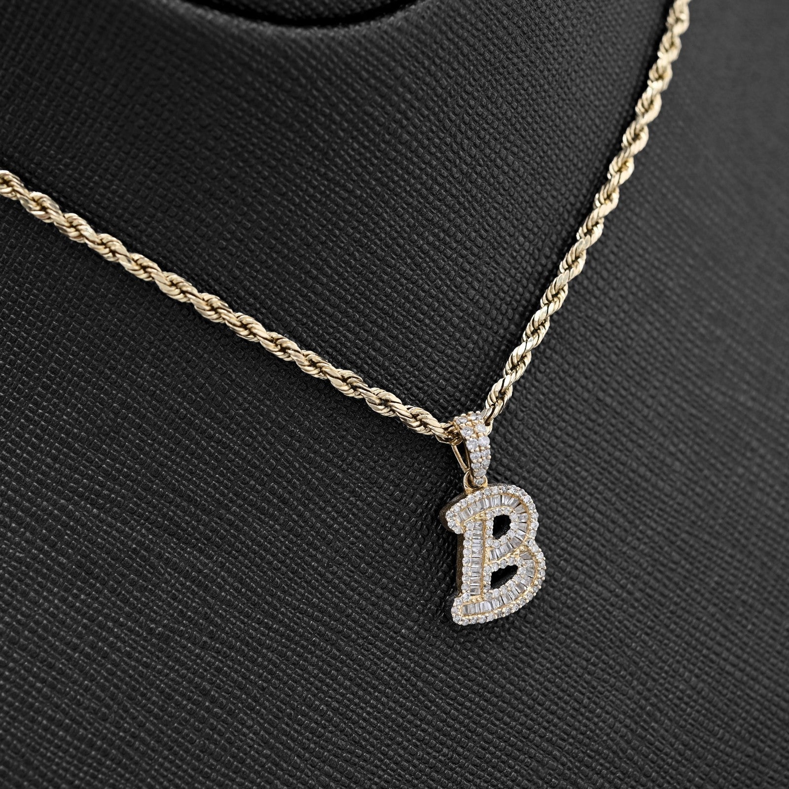 10k Yellow Gold 0.375CTW Natural Round/Baguette Diamond 1.6g Initial "B" Pendant - Elite Jewelers - Charms & Pendants