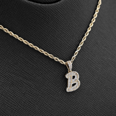 10k Yellow Gold 0.375CTW Natural Round/Baguette Diamond 1.6g Initial "B" Pendant - Elite Jewelers - Charms & Pendants
