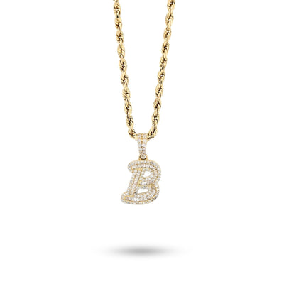 10k Yellow Gold 0.375CTW Natural Round/Baguette Diamond 1.6g Initial "B" Pendant - Elite Jewelers - Charms & Pendants