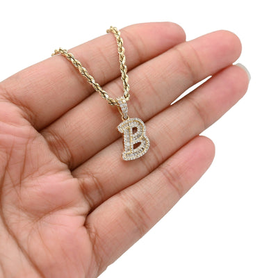 10k Yellow Gold 0.375CTW Natural Round/Baguette Diamond 1.6g Initial "B" Pendant - Elite Jewelers - Charms & Pendants