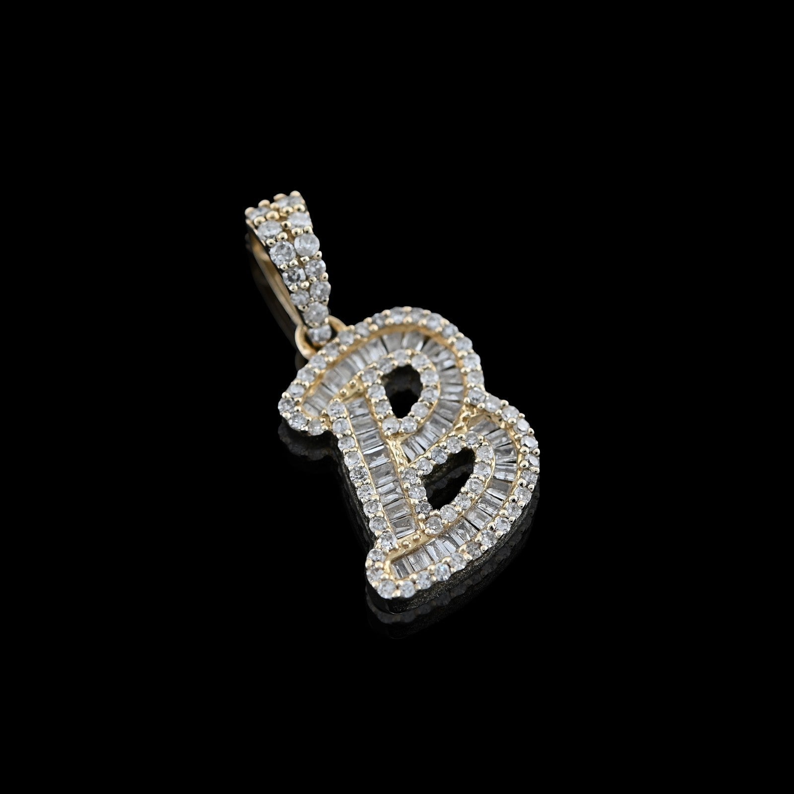10k Yellow Gold 0.375CTW Natural Round/Baguette Diamond 1.6g Initial "B" Pendant - Elite Jewelers - Charms & Pendants