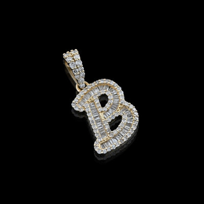 10k Yellow Gold 0.375CTW Natural Round/Baguette Diamond 1.6g Initial "B" Pendant - Elite Jewelers - Charms & Pendants