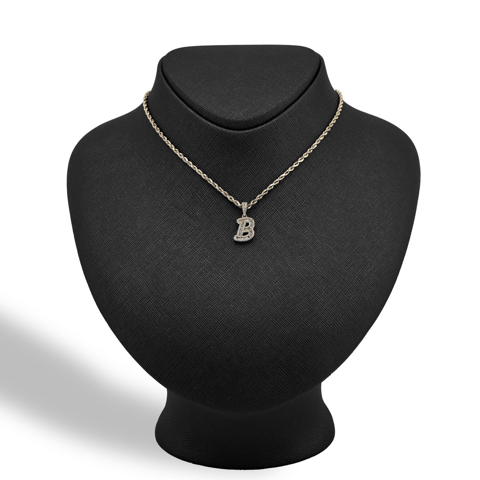 10k Yellow Gold 0.375CTW Natural Round/Baguette Diamond 1.6g Initial "B" Pendant - Elite Jewelers - Charms & Pendants