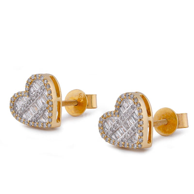 10K Yellow Gold 0.40CT Natural Round/Baguette Diamond Heart Shape Baguette Women Earring Studs - Elite Jewelers-Earrings
