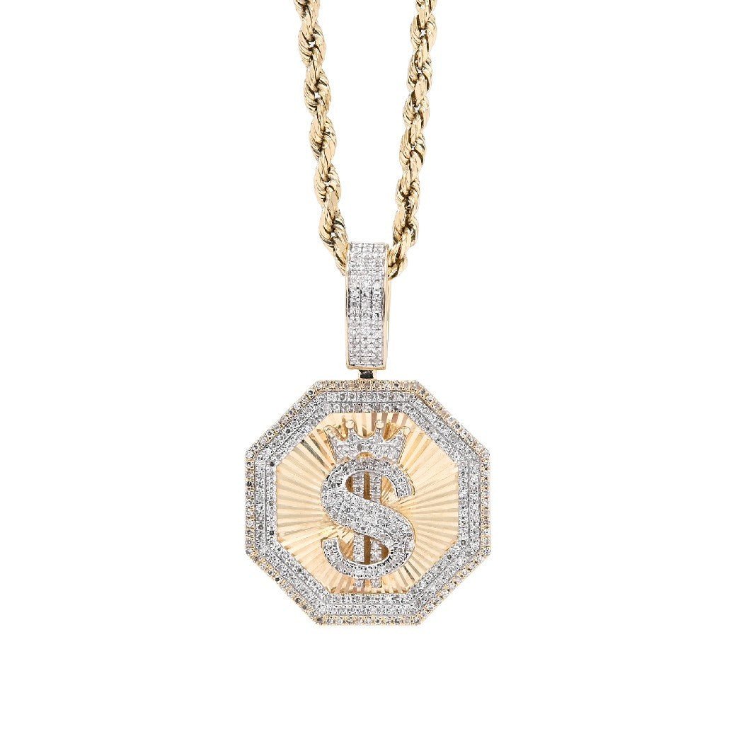 10k Yellow Gold 0.42CTW Natural Diamond $ Dollar Sign Pendant 4.5g Mens Charm - Elite Jewelers - Charms & Pendants