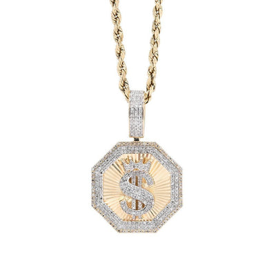 10k Yellow Gold 0.42CTW Natural Diamond $ Dollar Sign Pendant 4.5g Mens Charm - Elite Jewelers - Charms & Pendants