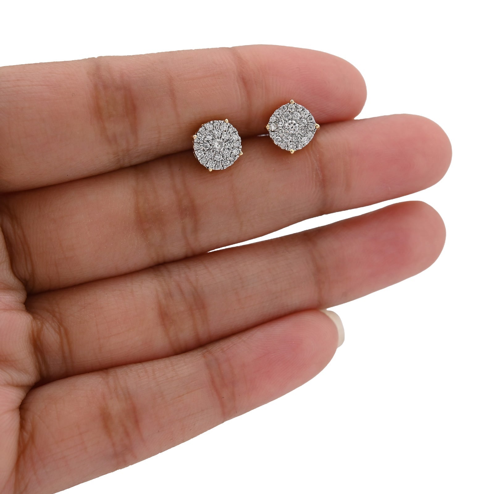 10K Yellow Gold 0.43CT Natural Diamond Round Flower Cluster Earrings Men Women Studs - Elite Jewelers - Earrings
