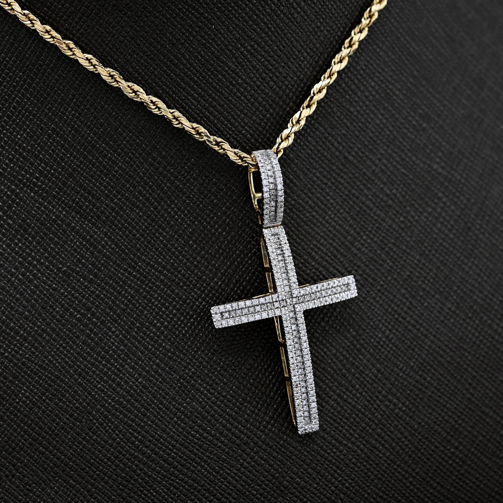 10k Yellow Gold 0.45 CTW Natural Diamond Cross Pendant Religious 4g Charm - Elite Jewelers - Charms & Pendants