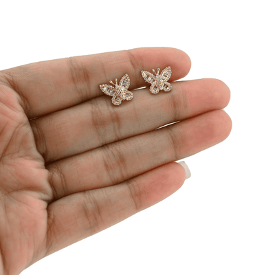 10k Yellow Gold 0.45CTW Round/Baguette Pure Diamond Butterfly 2.2g Stud Earring - Elite Jewelers - Earrings