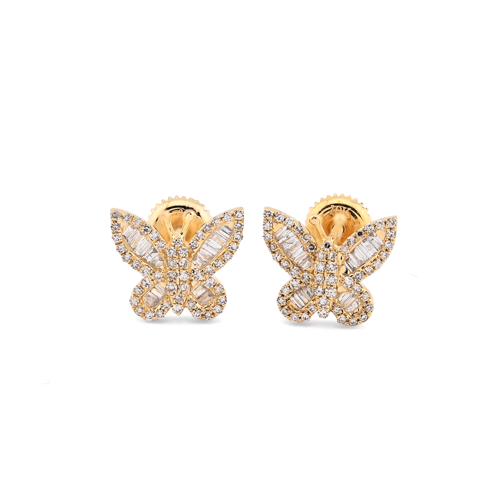 10k Yellow Gold 0.45CTW Round/Baguette Pure Diamond Butterfly 2.2g Stud Earring - Elite Jewelers - Earrings