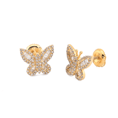 10k Yellow Gold 0.45CTW Round/Baguette Pure Diamond Butterfly 2.2g Stud Earring - Elite Jewelers - Earrings