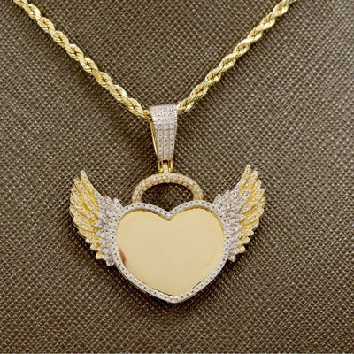 10k Yellow Gold 0.46CTW Natural Round Diamond Heart w/ Wings Pendant 5.9g Charm - Elite Jewelers - Charms & Pendants