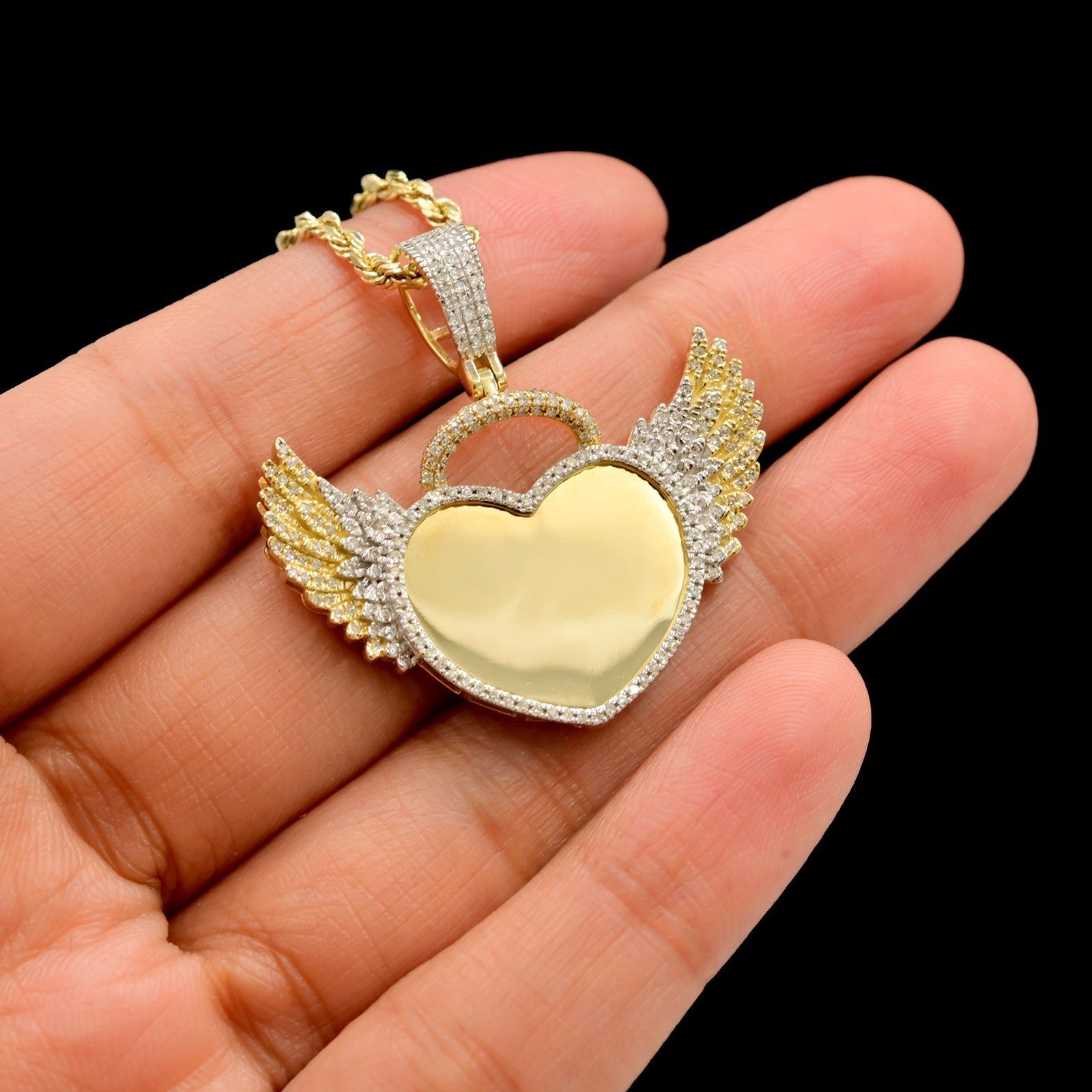 10k Yellow Gold 0.46CTW Natural Round Diamond Heart w/ Wings Pendant 5.9g Charm - Elite Jewelers - Charms & Pendants