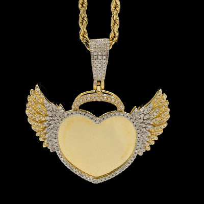 10k Yellow Gold 0.46CTW Natural Round Diamond Heart w/ Wings Pendant 5.9g Charm - Elite Jewelers - Charms & Pendants