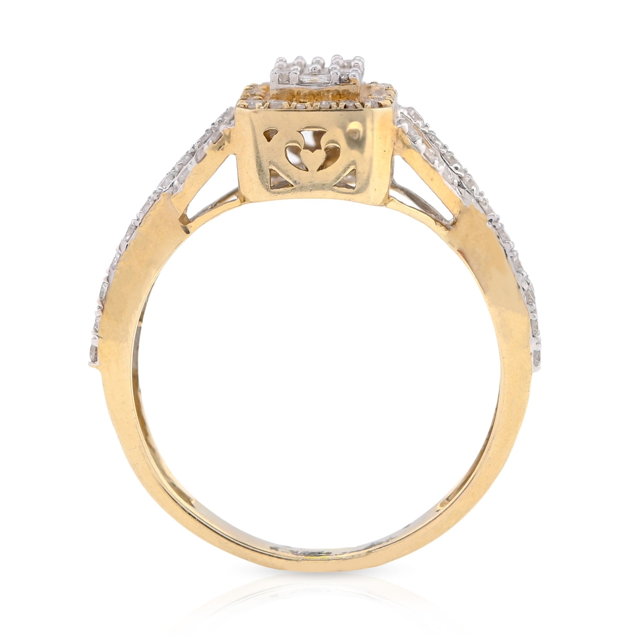 10K Yellow Gold 0.49CT Square Shape Round/Baguette Natural Diamond Women Ring - Elite Jewelers - Rings