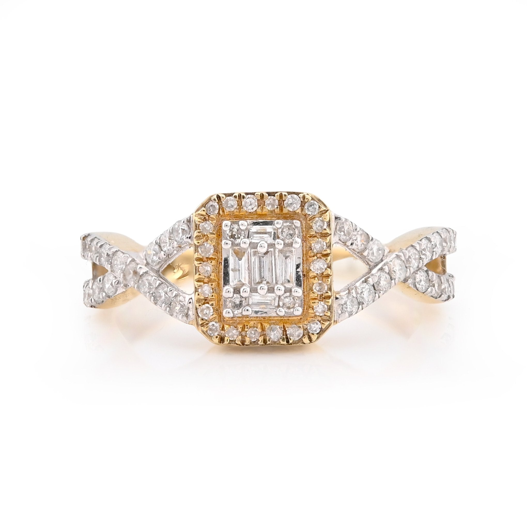 10K Yellow Gold 0.49CT Square Shape Round/Baguette Natural Diamond Women Ring - Elite Jewelers - Rings