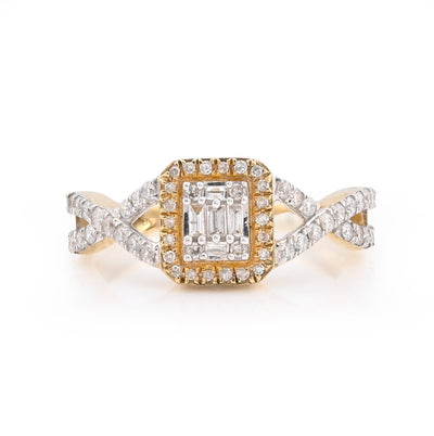 10K Yellow Gold 0.49CT Square Shape Round/Baguette Natural Diamond Women Ring - Elite Jewelers - Rings