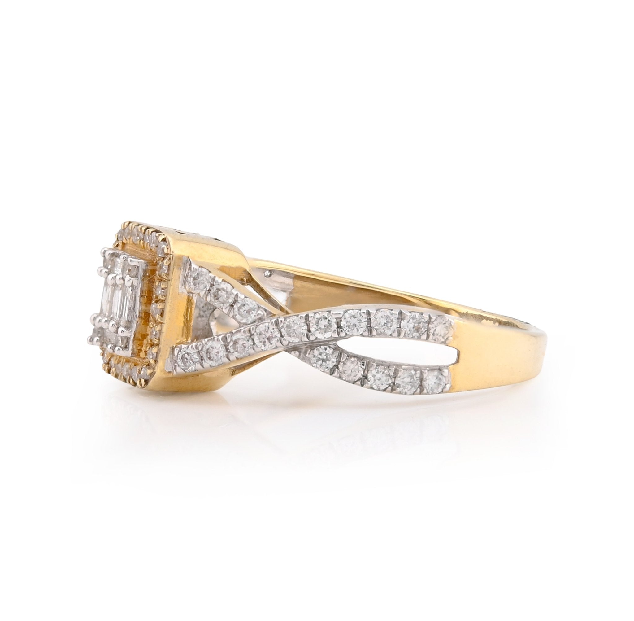 10K Yellow Gold 0.49CT Square Shape Round/Baguette Natural Diamond Women Ring - Elite Jewelers - Rings