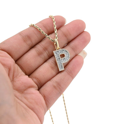 10k Yellow Gold 0.5 CTW Natural Diamond Initial "P" Pendant 2.1g Alphabet Charm - Elite Jewelers - Charms & Pendants