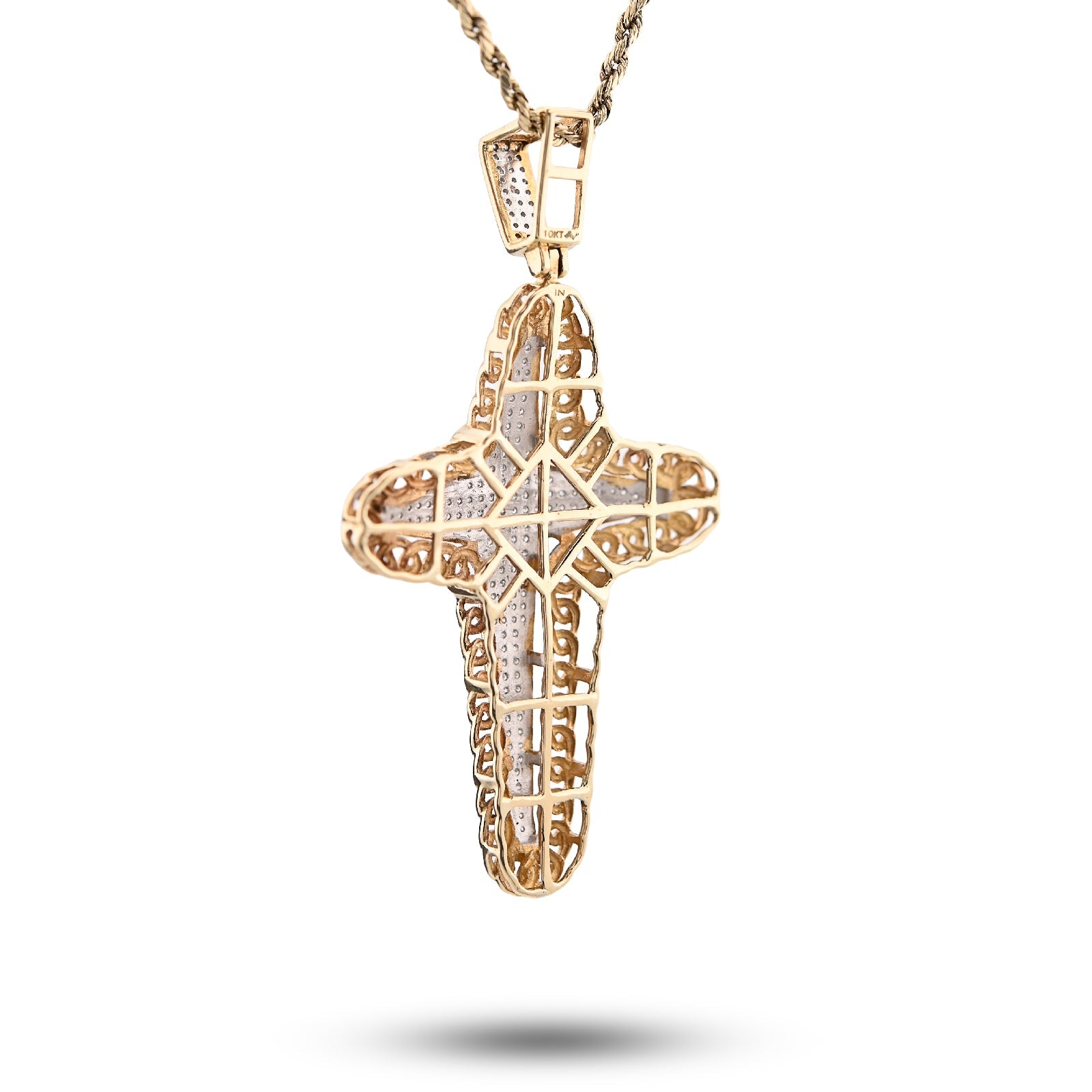 10K Yellow Gold 0.50CT Natural Diamond Chain Link Edge Cross Religious Men Charm Women Pendant - Elite Jewelers - Charms & Pendants