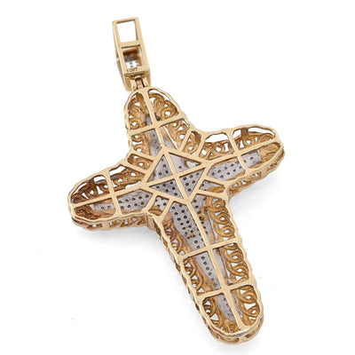 10K Yellow Gold 0.50CT Natural Diamond Chain Link Edge Cross Religious Men Charm Women Pendant - Elite Jewelers - Charms & Pendants