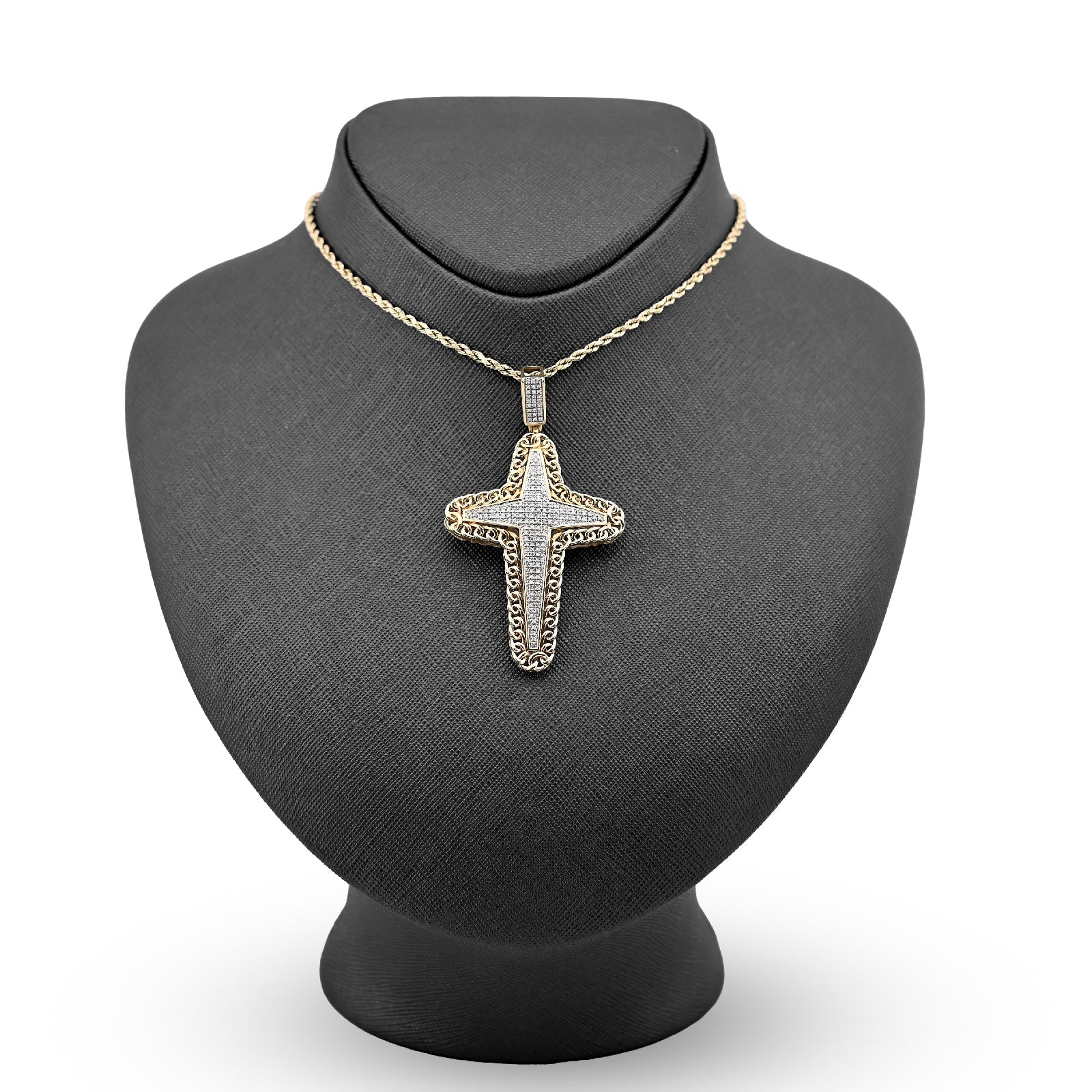 10K Yellow Gold 0.50CT Natural Diamond Chain Link Edge Cross Religious Men Charm Women Pendant - Elite Jewelers - Charms & Pendants