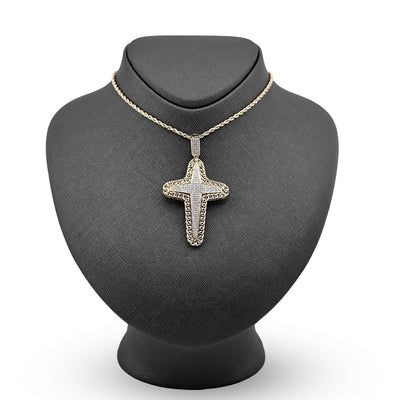 10K Yellow Gold 0.50CT Natural Diamond Chain Link Edge Cross Religious Men Charm Women Pendant - Elite Jewelers - Charms & Pendants