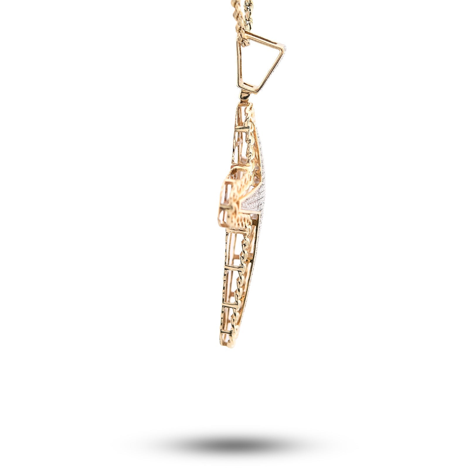 10K Yellow Gold 0.50CT Natural Diamond Chain Link Edge Cross Religious Men Charm Women Pendant - Elite Jewelers - Charms & Pendants