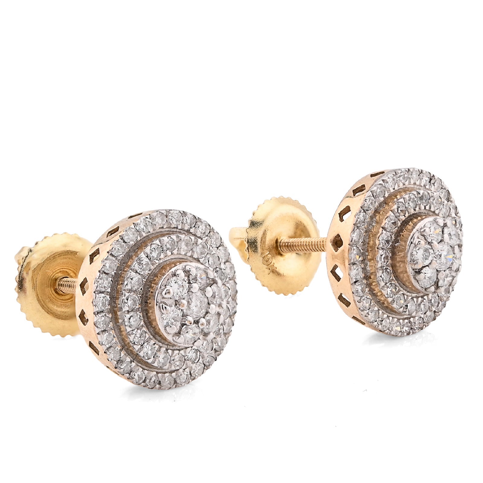 10K Yellow Gold 0.50CT Natural Diamond Circular Halo Cluster Studs Women Men Earrings - Elite Jewelers - Earrings