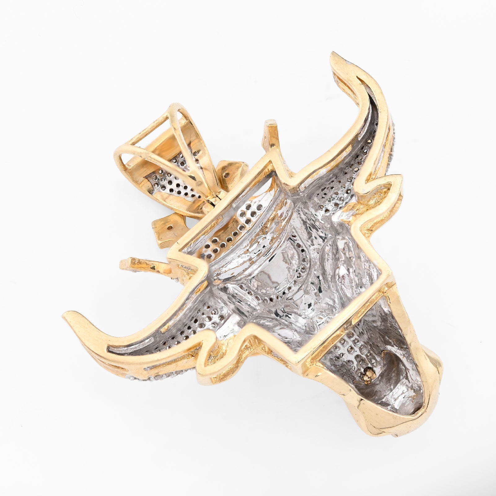 10K Yellow Gold 0.50CT Natural Diamond Crown Bull Custom Men Charm 13.4g Pendant - Elite Jewelers - Charms & Pendants