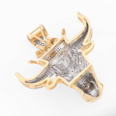 10K Yellow Gold 0.50CT Natural Diamond Crown Bull Custom Men Charm 13.4g Pendant - Elite Jewelers - Charms & Pendants