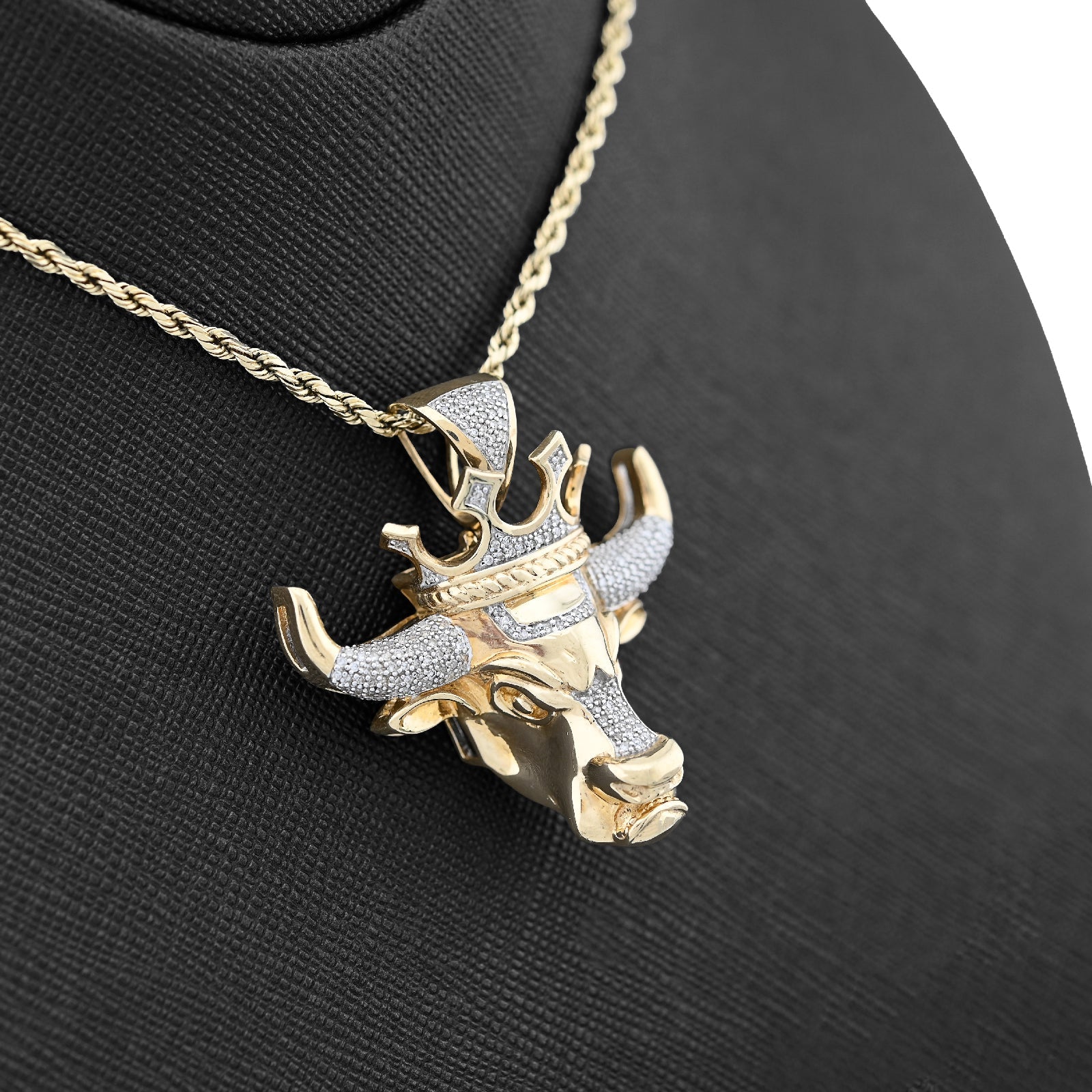 10K Yellow Gold 0.50CT Natural Diamond Crown Bull Custom Men Charm 13.4g Pendant - Elite Jewelers - Charms & Pendants