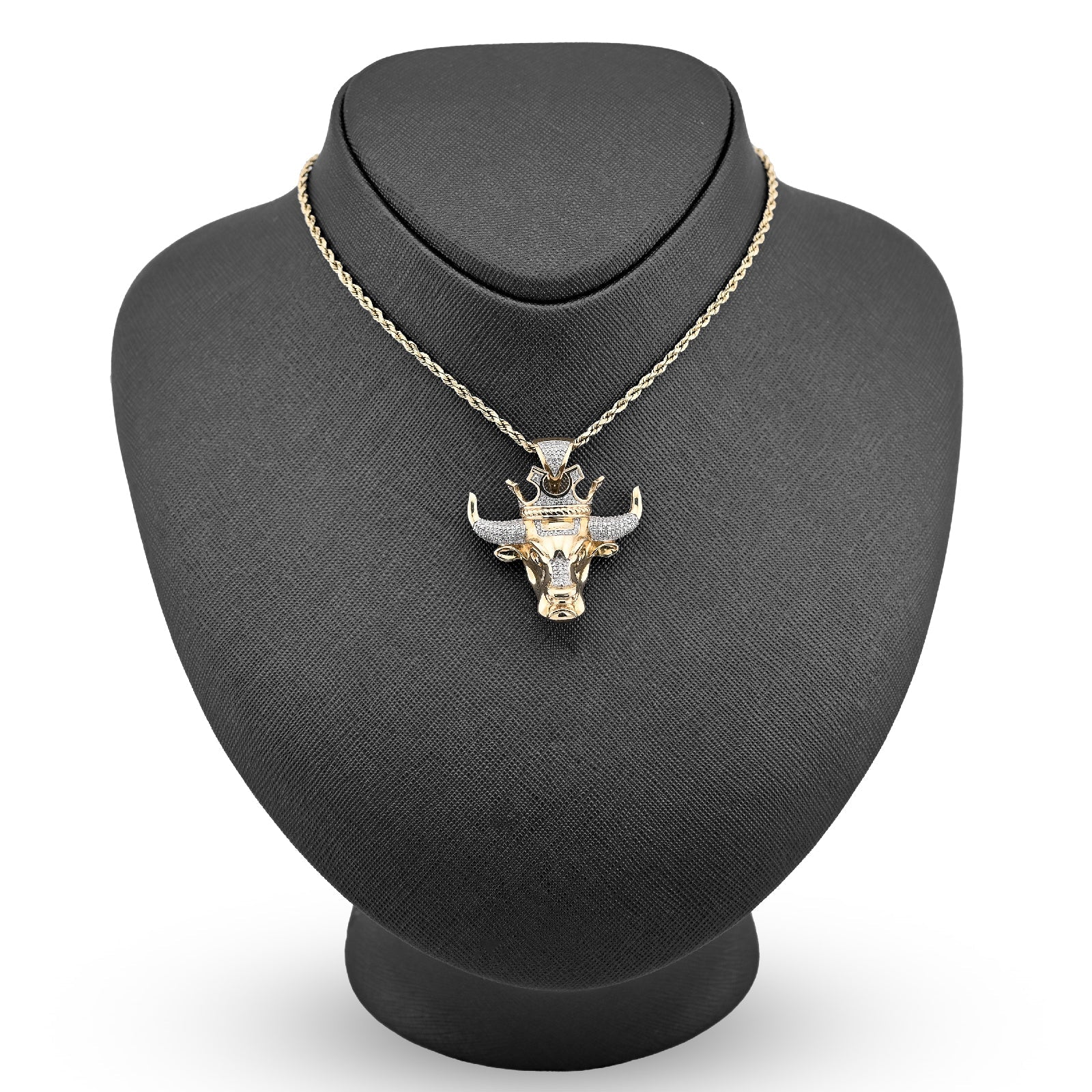 10K Yellow Gold 0.50CT Natural Diamond Crown Bull Custom Men Charm 13.4g Pendant - Elite Jewelers - Charms & Pendants