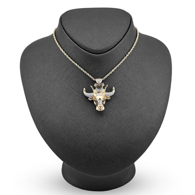 10K Yellow Gold 0.50CT Natural Diamond Crown Bull Custom Men Charm 13.4g Pendant - Elite Jewelers - Charms & Pendants