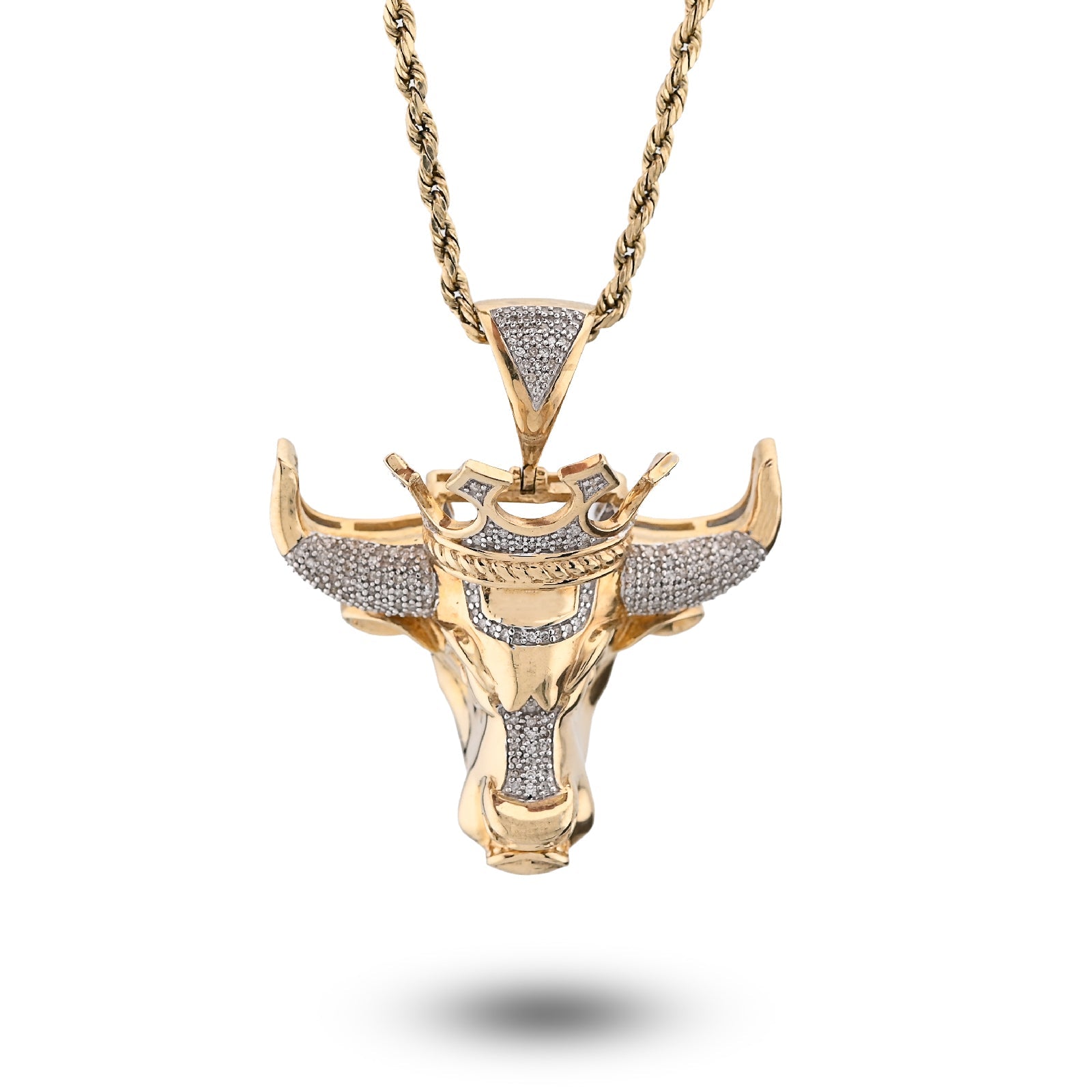 10K Yellow Gold 0.50CT Natural Diamond Crown Bull Custom Men Charm 13.4g Pendant - Elite Jewelers - Charms & Pendants