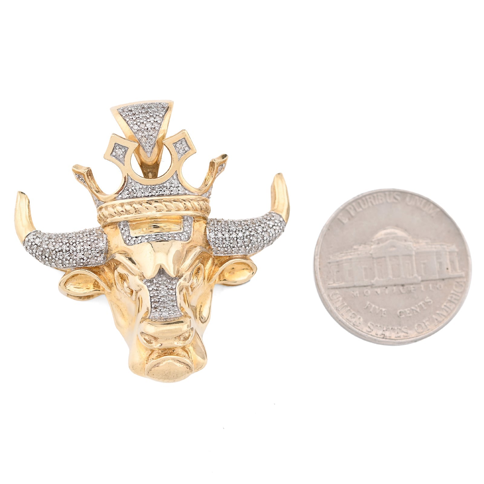 10K Yellow Gold 0.50CT Natural Diamond Crown Bull Custom Men Charm 13.4g Pendant - Elite Jewelers - Charms & Pendants