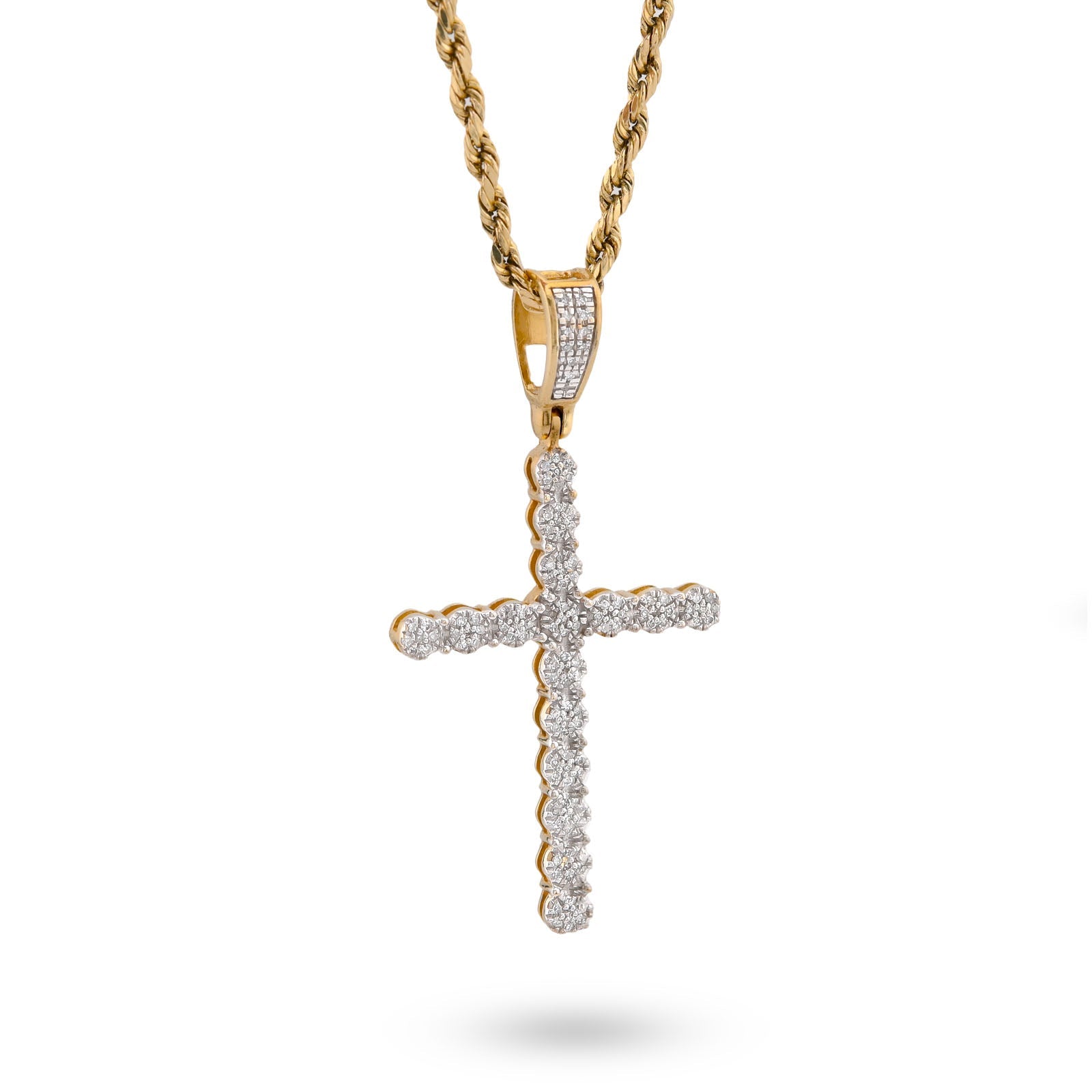 10K Yellow Gold 0.50CT Natural Diamond Prong Set Cross Pendant Men Women Charm - Elite Jewelers-Charms & Pendants
