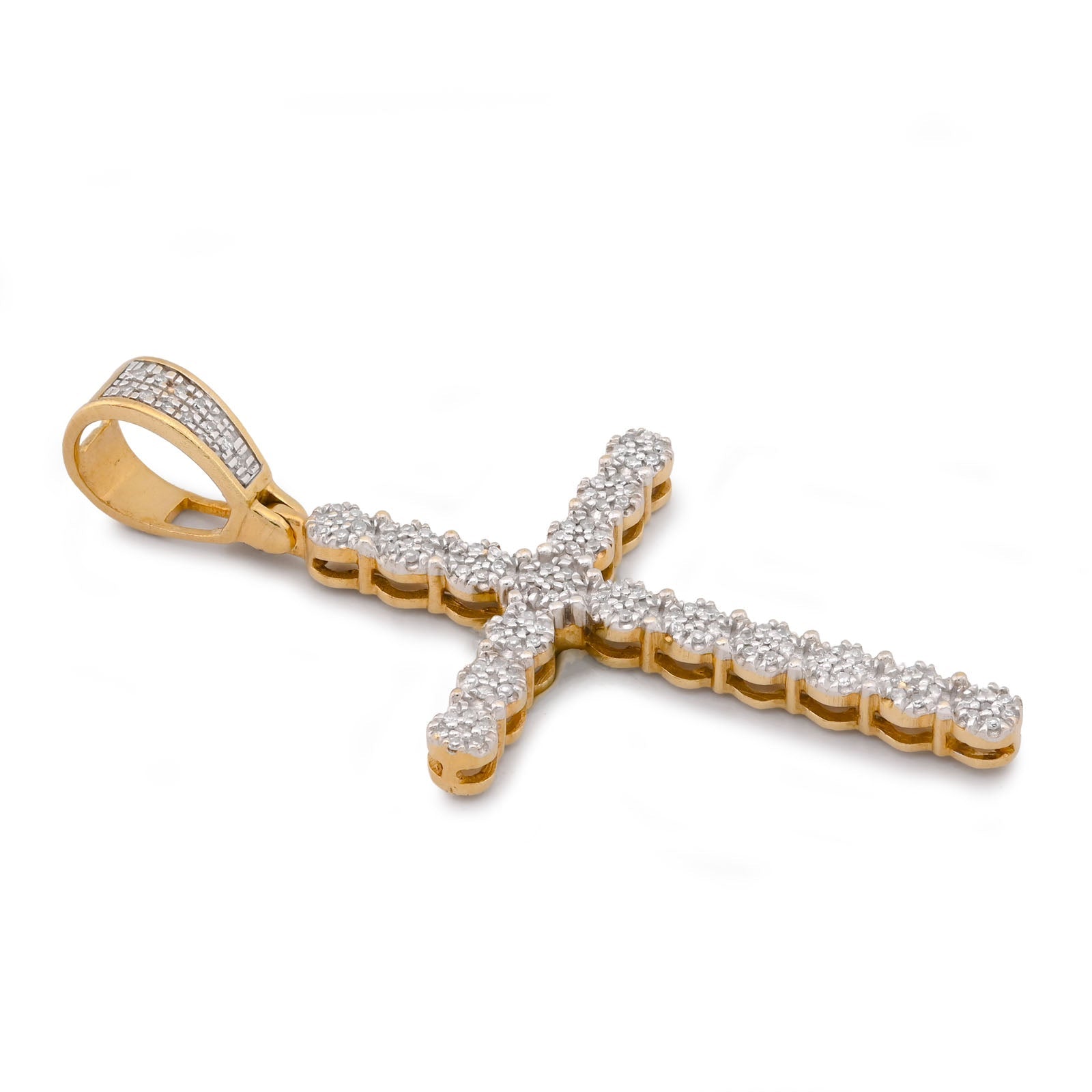 10K Yellow Gold 0.50CT Natural Diamond Prong Set Cross Pendant Men Women Charm - Elite Jewelers-Charms & Pendants